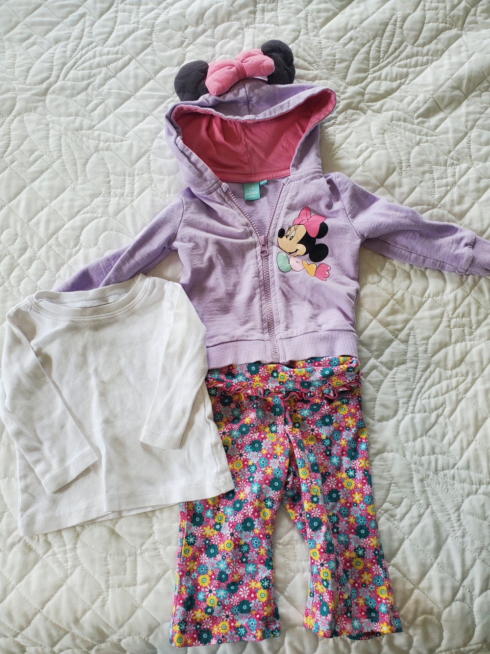 9 Month Disney Baby Pink and Lavender Hooded Jacket With Top And Pants